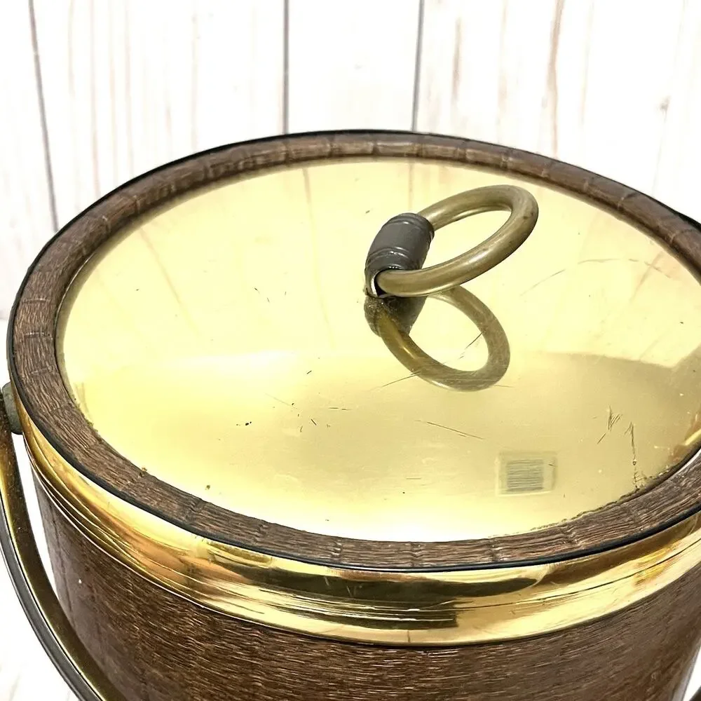 MCM Vintage 70's Kraftware Ice Bucket Brown & Gold Vintage Barware